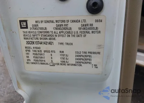 2004 Chevrolet Silverado 1500 Z71 из США, поврежденный, VIN 2GCEK13T441431401